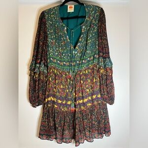 Farm Rio Jungle Floral Bohemian Beaded Tassel Mini Dress- Size M